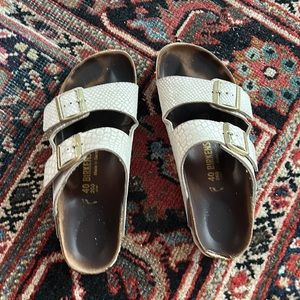 VERY used Birkenstocks white 2 buckle vegan leather size 40
